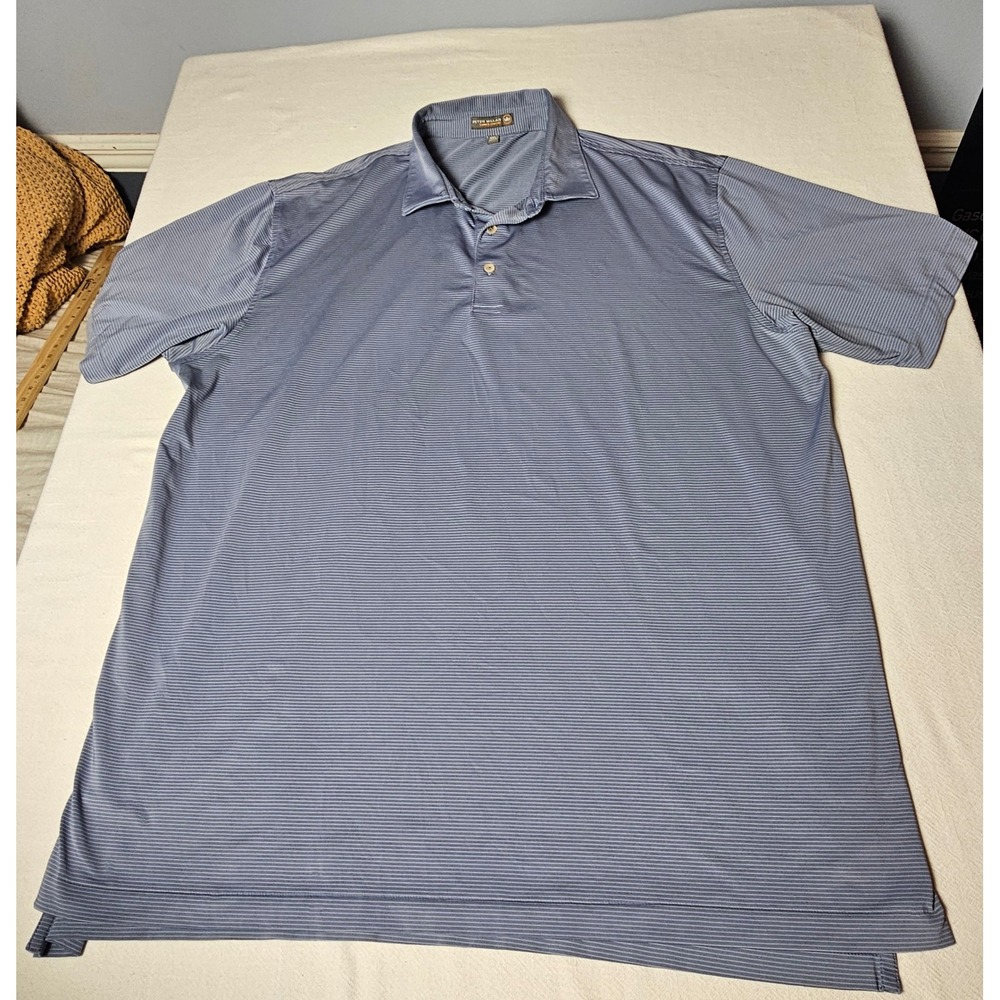 Peter Millar Summer Comfort Polo Shirt XXL Blue Stripe MF17EK101S Mens Golf
